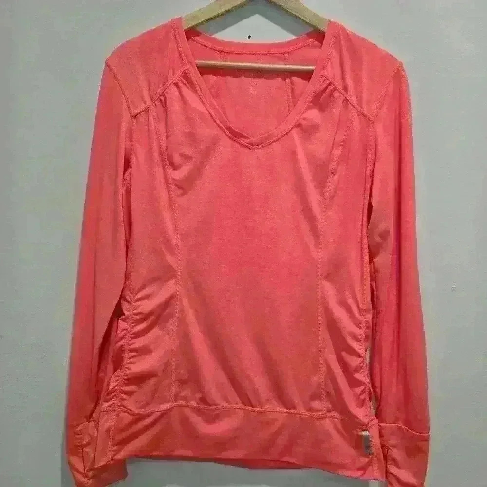 Tangerine Orange Ruched Long Sleeve Running Shirt Top Size M Activewear